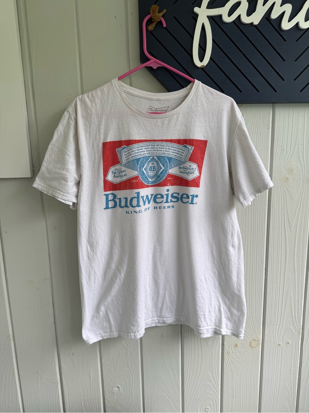 Budweiser White T‑Shirt with Red and Blue Logo